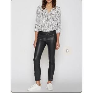 Joie Darnella Women's Leather Caviar Snap Crop Pants Black Size 4 EUC